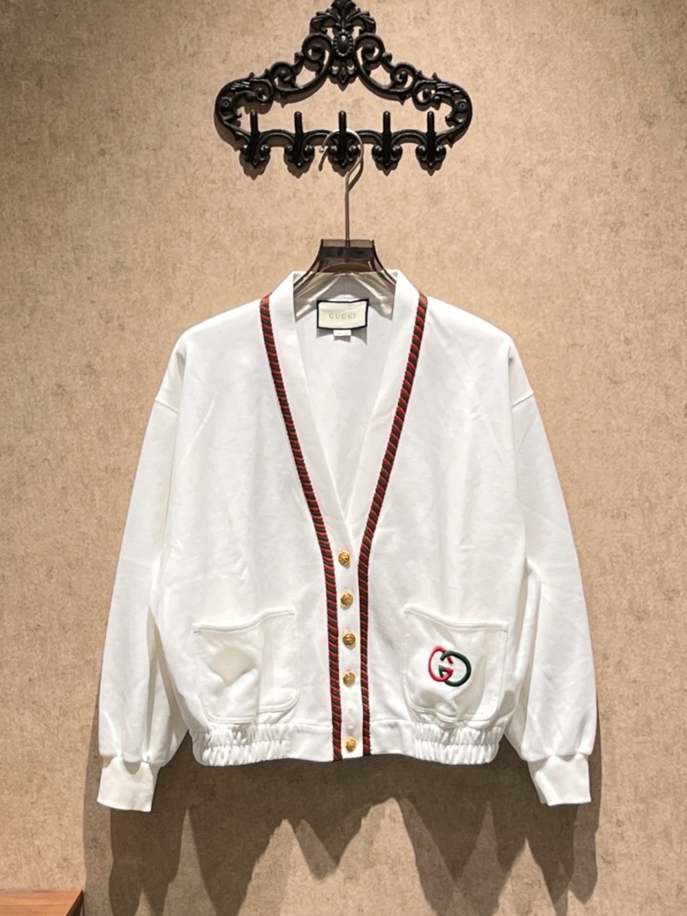 Gucci White Cardigan Jacket with Red and Green Trim